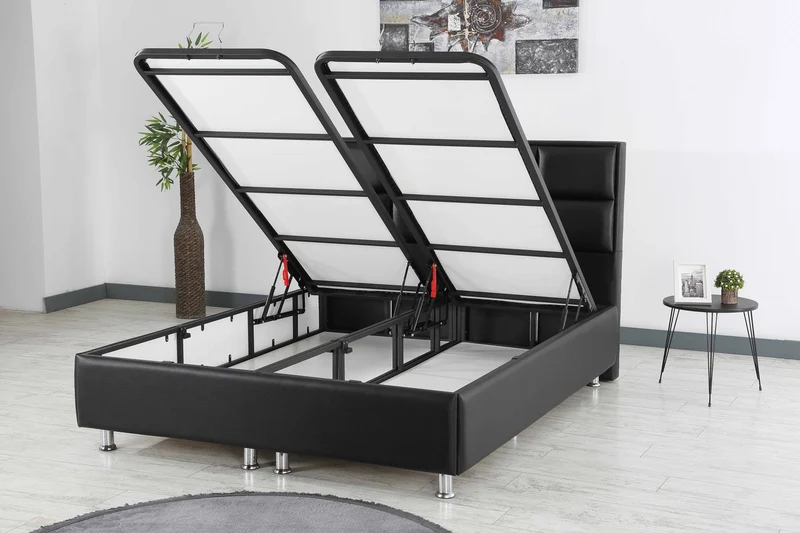 Hypersoft DEMONTE schwarz Polyurethan Leder Boxspringbett Set 3 teilig 90x200 - 180x200