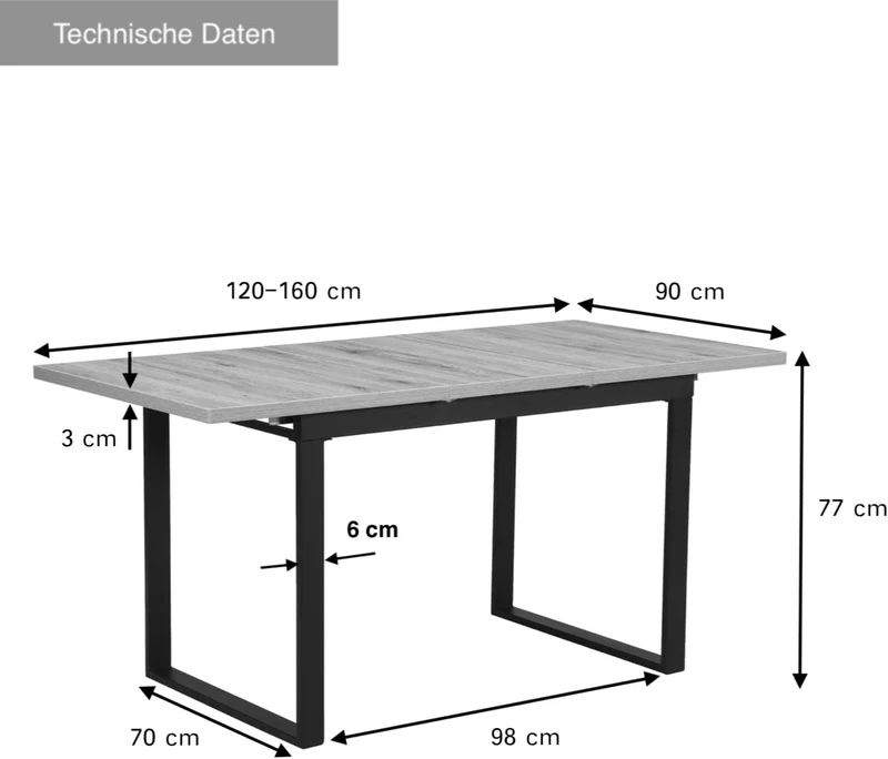 Esstisch Wohnzimmertisch ausklappbar braun 120 - 160cm mit schwarzen Metallbeinen