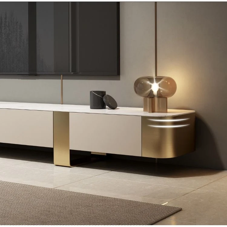Sideboard Fernsehkommode TV-Schrank weiß gold 200x40x40cm