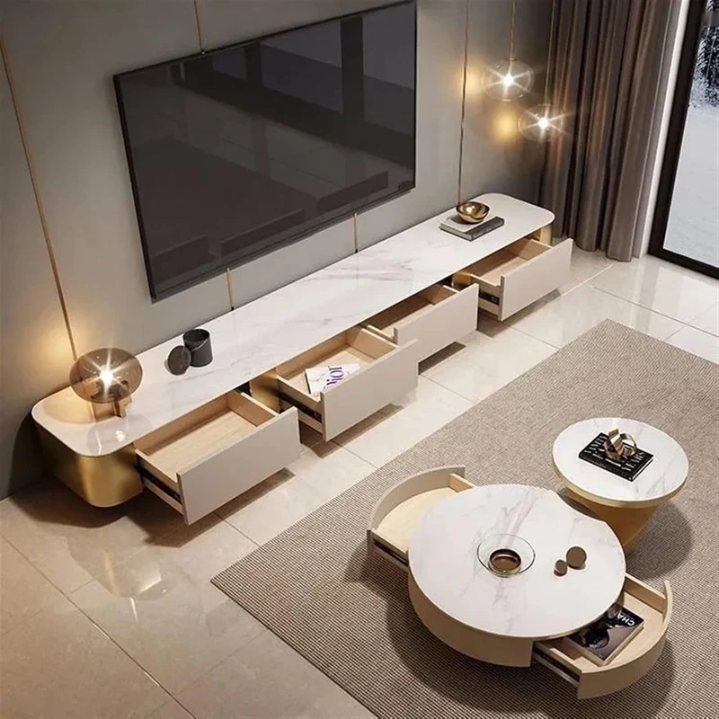 Sideboard Fernsehkommode TV-Schrank weiß gold 200x40x40cm
