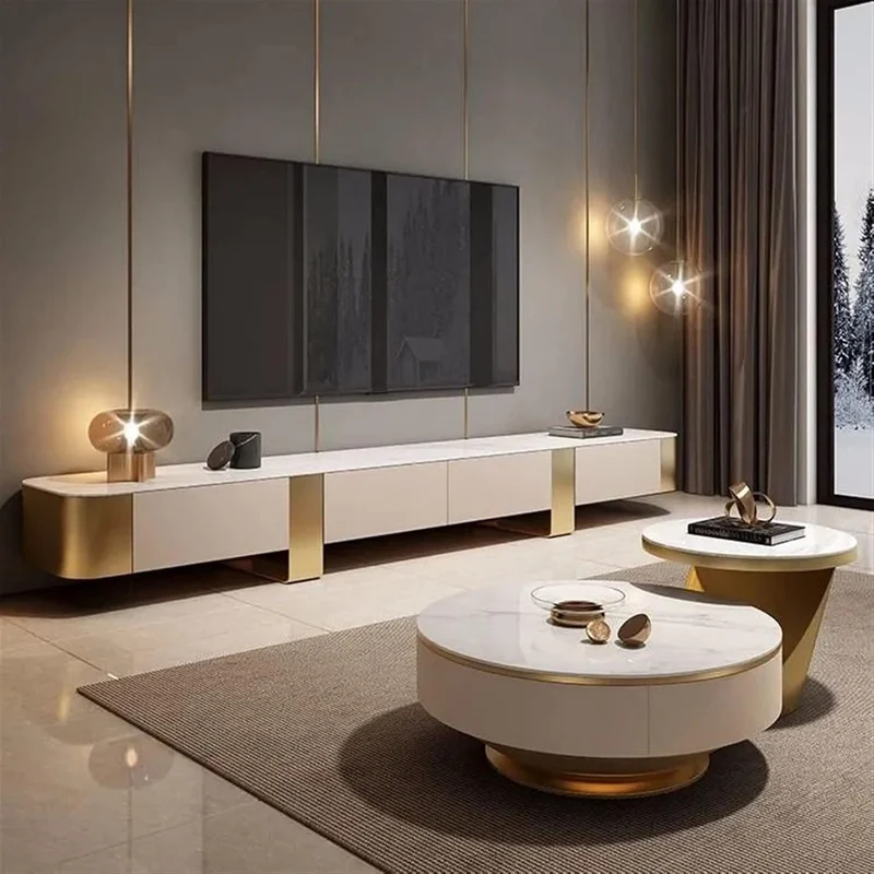 Sideboard Fernsehkommode TV-Schrank weiß gold 200x40x40cm