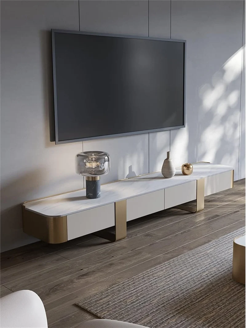 Sideboard Fernsehkommode TV-Schrank weiß gold 200x40x40cm