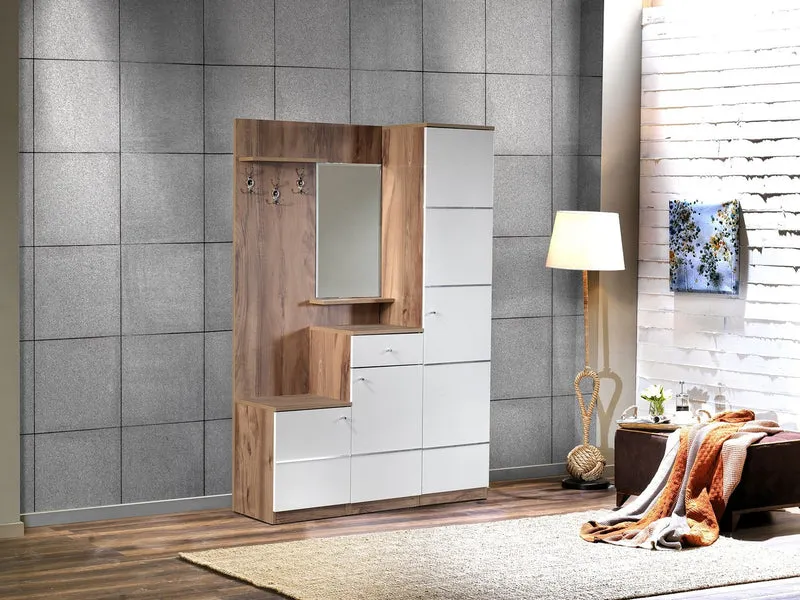 Garderobe HERA braun weiß mit Spiegel 150x50x196 cm