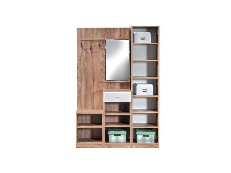 Garderobe HERA braun weiß mit Spiegel 150x50x196 cm