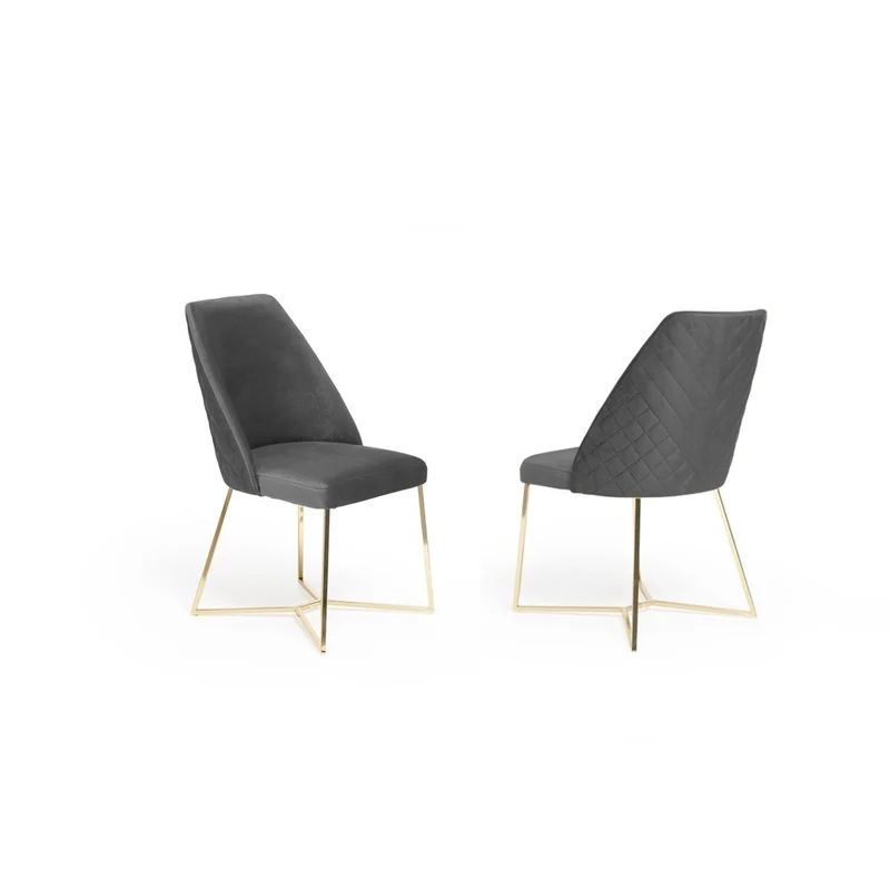2er Set Esszimmerstühle Polsterstuhl SCALA mit Rückenlehne bis 120 kg belastbar Metallbeine Grau Samt Diamonde Design