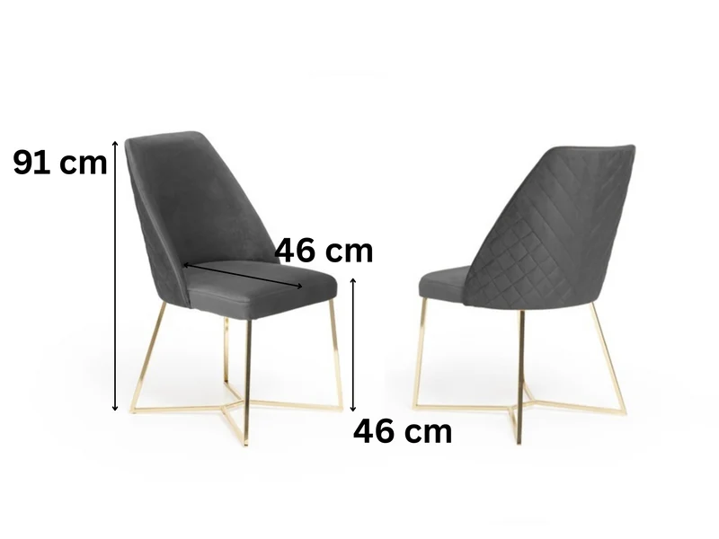 2er Set Esszimmerstühle Polsterstuhl SCALA mit Rückenlehne bis 120 kg belastbar Metallbeine Grau Samt Diamonde Design