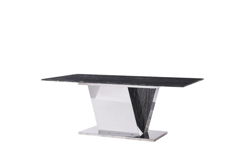 Esstisch mit schwarzer Marmorplatte Edelstahl-Gestell in geometrischem Design