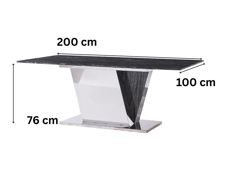 Esstisch mit schwarzer Marmorplatte Edelstahl-Gestell in geometrischem Design