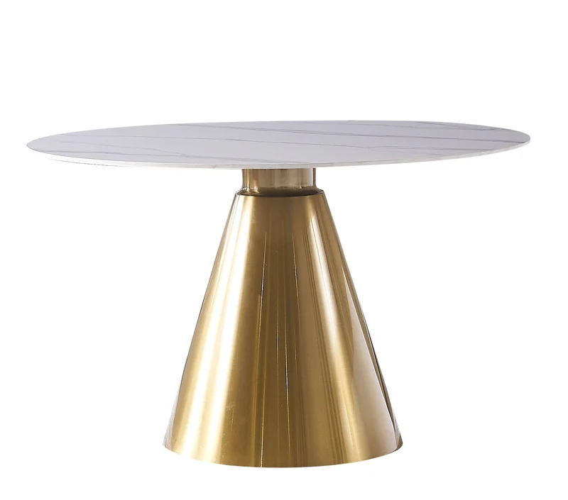 Runder Esstisch Weiß – 130 x 76 cm | Echtmarmorplatte & Goldfuß | Modernes Luxus-Design