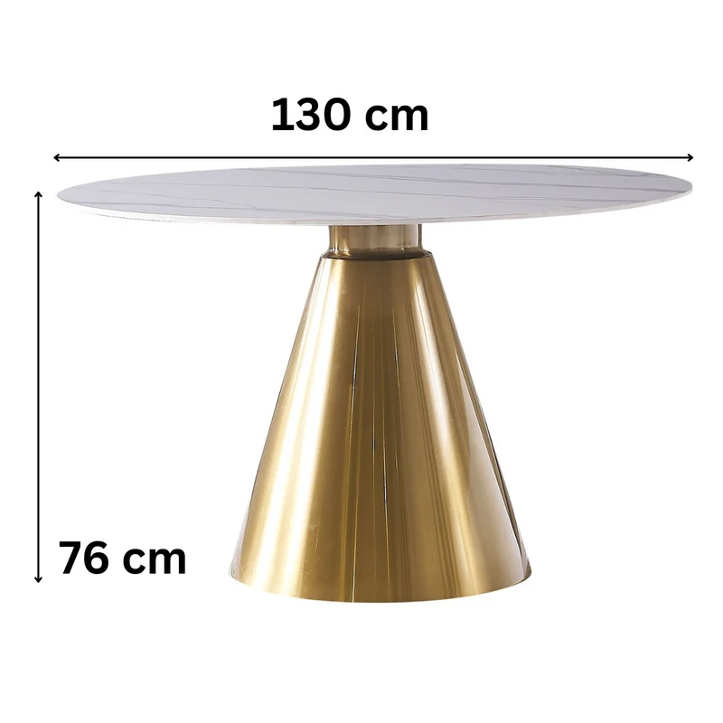 Runder Esstisch Weiß – 130 x 76 cm | Echtmarmorplatte & Goldfuß | Modernes Luxus-Design