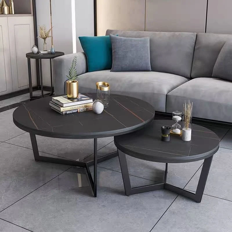 Couchtisch 2er Set mit schwarzer MDF Platte in Marmor Optik 80x45cm