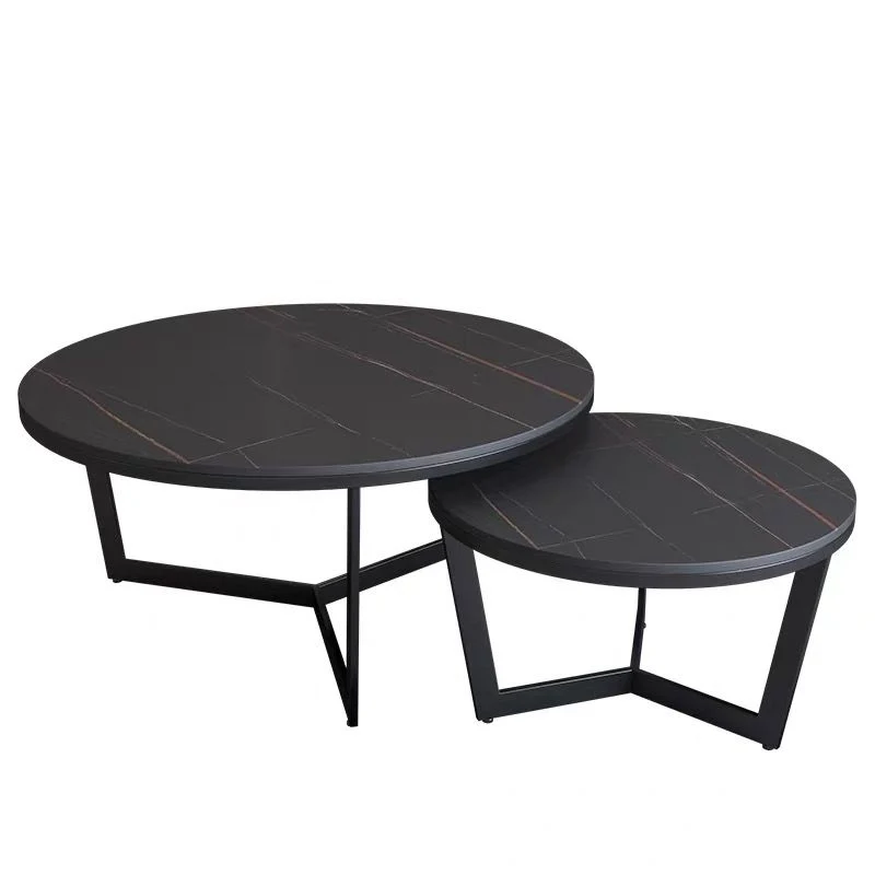 Couchtisch 2er Set mit schwarzer MDF Platte in Marmor Optik 80x45cm