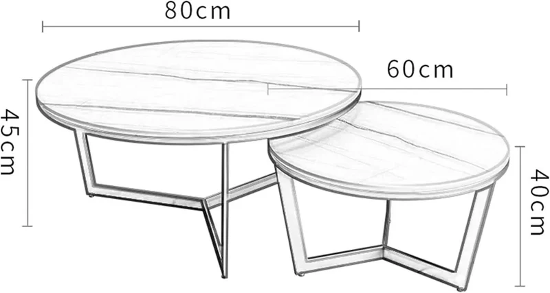 Couchtisch 2er Set mit schwarzer MDF Platte in Marmor Optik 80x45cm