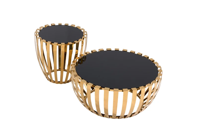 Couchtisch 2er Set in gold mit gehärtete Glasplatte