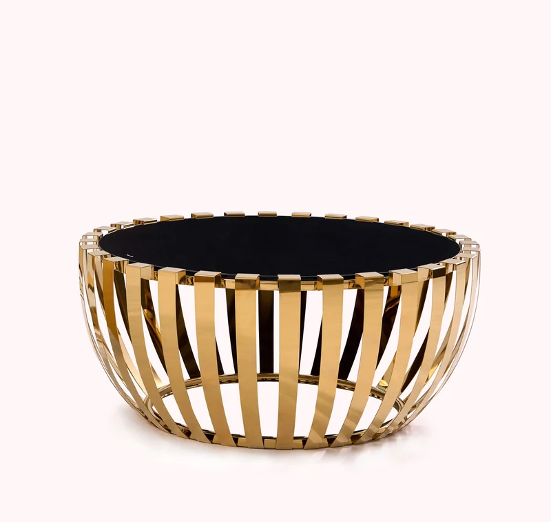 Couchtisch 2er Set in gold mit gehärtete Glasplatte