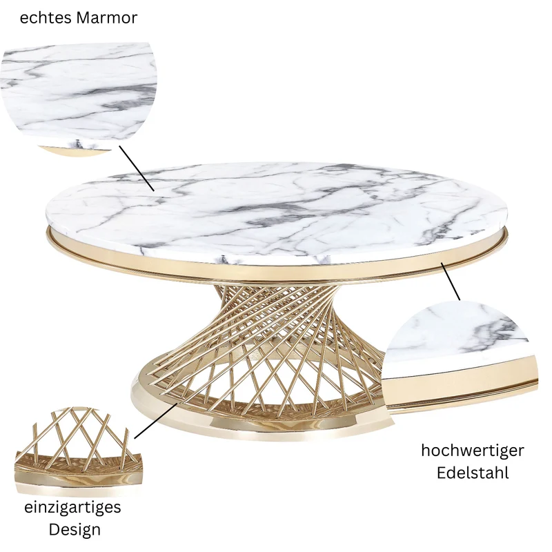 Couchtisch echtes Marmor weiß gold 100cm