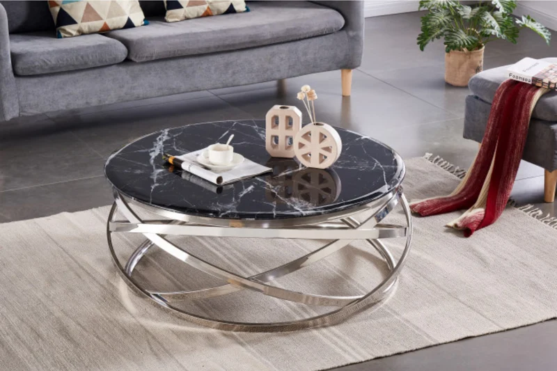 Couchtisch Beistelltisch aus Marmor mit vergoldetem Edelstahlbeinen im Spirallook Beistelltisch moderner Kaffeetisch Wohnzimmertisch 100x42cm