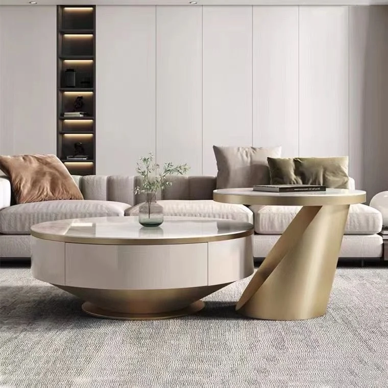 Edles Couchtisch 2er Set mit weißem Marmor Design 90x35cm