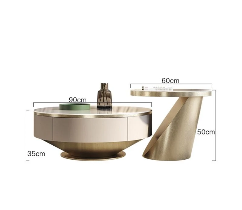 Edles Couchtisch 2er Set mit weißem Marmor Design 90x35cm