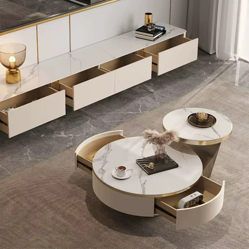 Edles Couchtisch 2er Set mit weißem Marmor Design 90x35cm