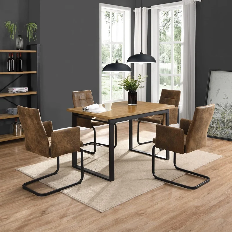 Esstisch Silas | ausziehbar 120-160 x80 cm 4-6 Personen Küchentisch Holztisch mit Kufen Gestell schwarz Esszimmer skandinavisch Industrial Design