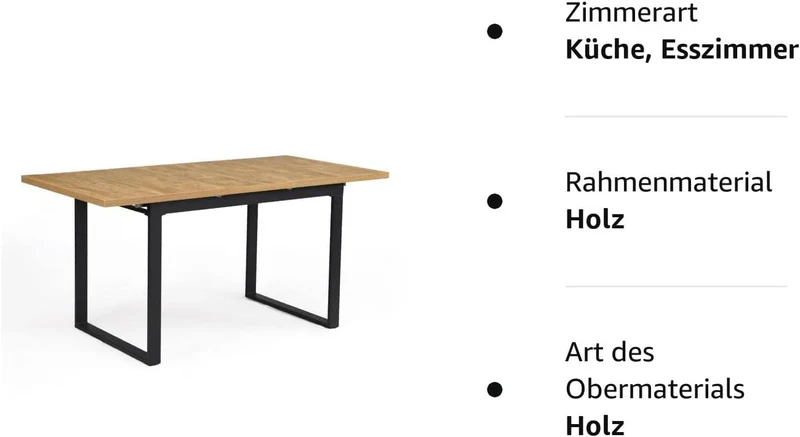 Esstisch Silas | ausziehbar 120-160 x80 cm 4-6 Personen Küchentisch Holztisch mit Kufen Gestell schwarz Esszimmer skandinavisch Industrial Design