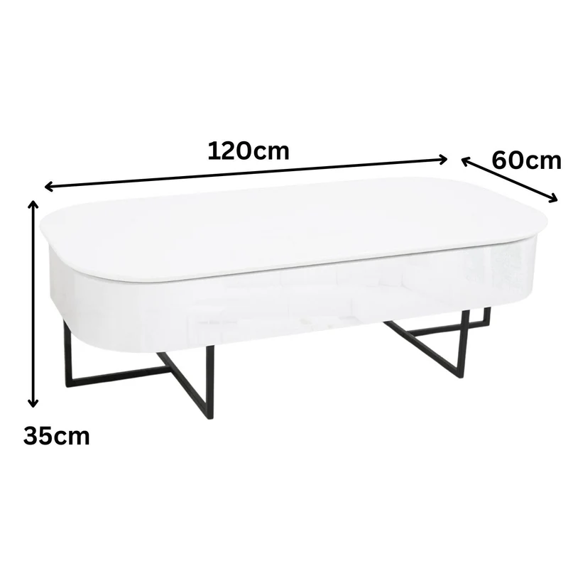 Couchtisch Lift-Up Funktion, versteckter Stauraum (1-Tisch), Hochglanz MDF mit aufklappbarer Tischplatte