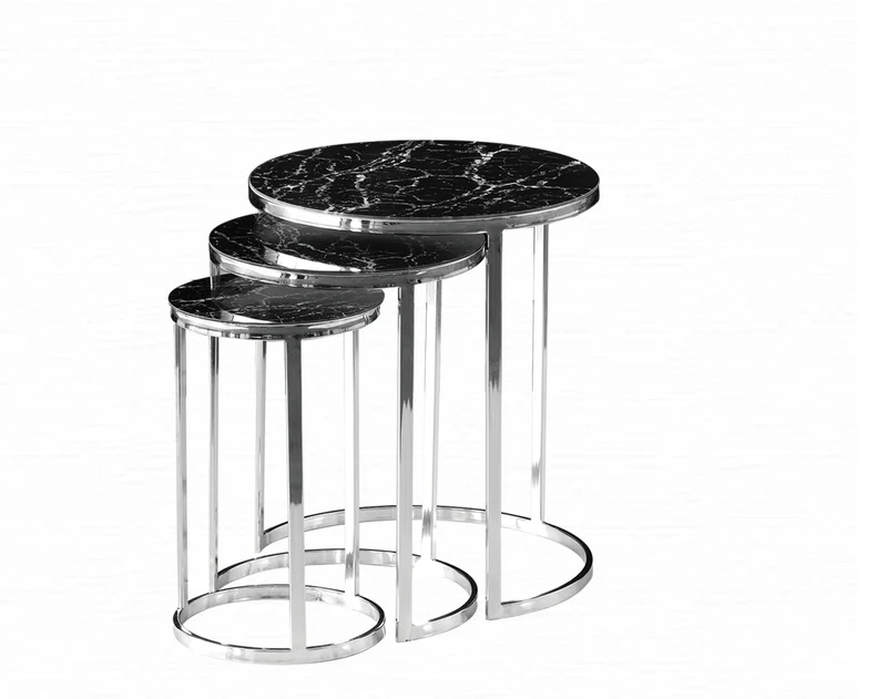 Beistelltische Couchtische DUNYA 3er Set Glas Mamor