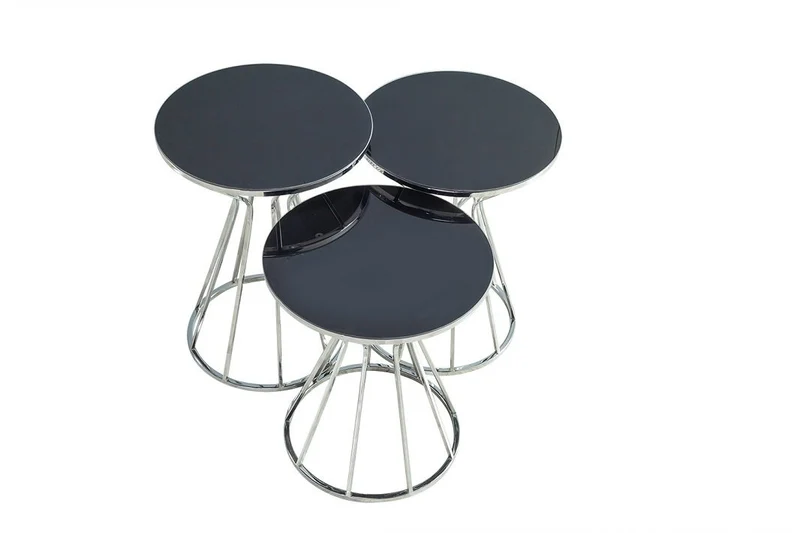 Beistelltische Couchtische PRIZMA 3er Set schwarz silber Glas