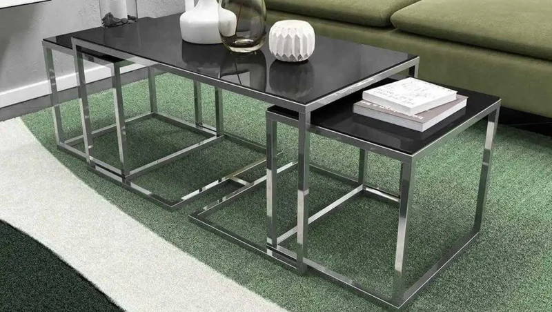 Melissa Gold Couchtisch Beistelltisch Set schwarzes Glas 3 teilig