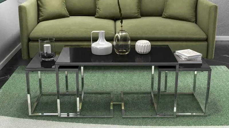 Melissa Gold Couchtisch Beistelltisch Set schwarzes Glas 3 teilig