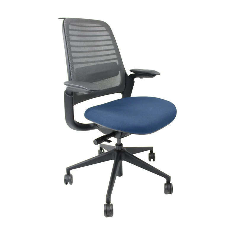 Steelcase Series 1 Ergonomic Office Chair with Mesh Back in Blue Fabric - Refurbished