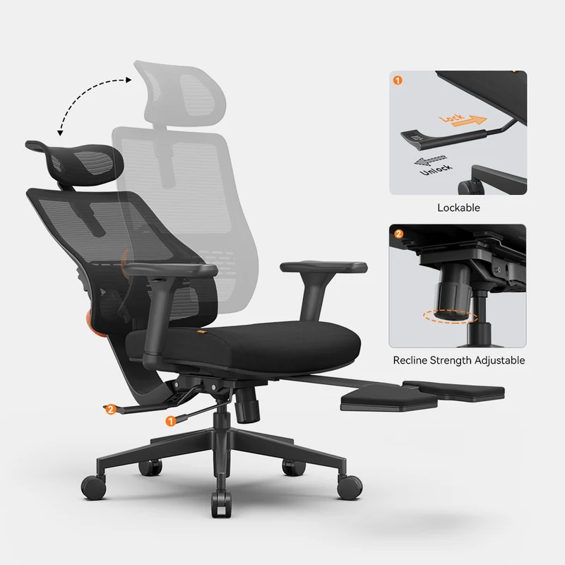 Magic H-BP Ergonomic Office Chair with Laptop Table-Black