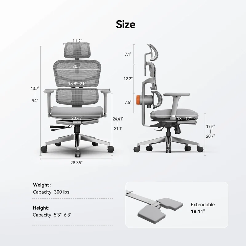 NEWTRAL NT002 Ergonomic Home Office Chair with Auto-following Lumbar Support-Grey