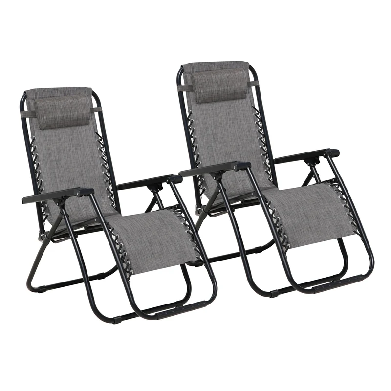 B-Ware Gartenstuhl 2er Set mit Kopfkissen Grau