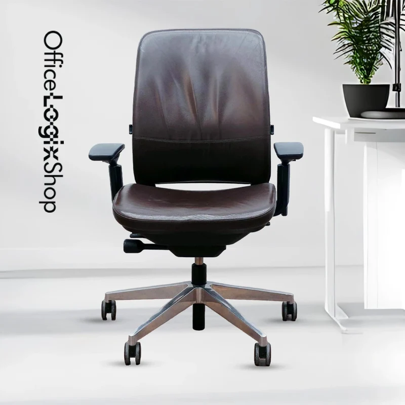 Steelcase Amia Brown Leather - Platinum Frame (Refurbished)