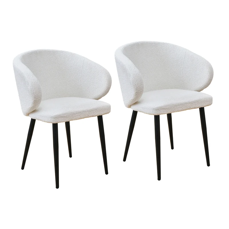 B-Ware AUDREY 2er Set Esszimmerstühle Weiß Bouclé
