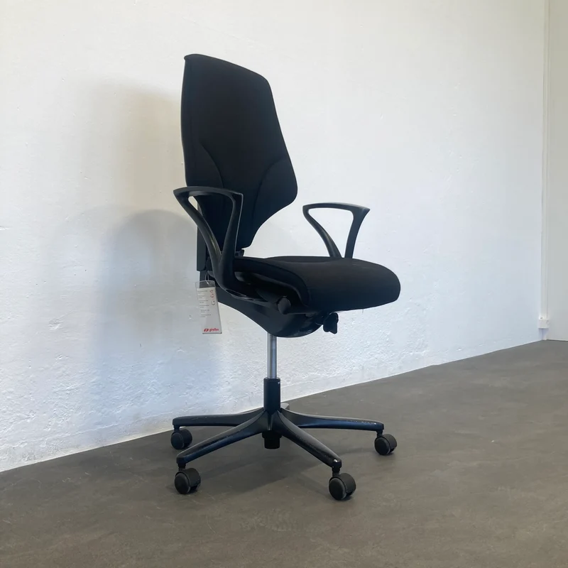 Giroflex G64 Bürodrehstuhl mit Armlehnen - Schwarz gemustert - gesteppte Nähte