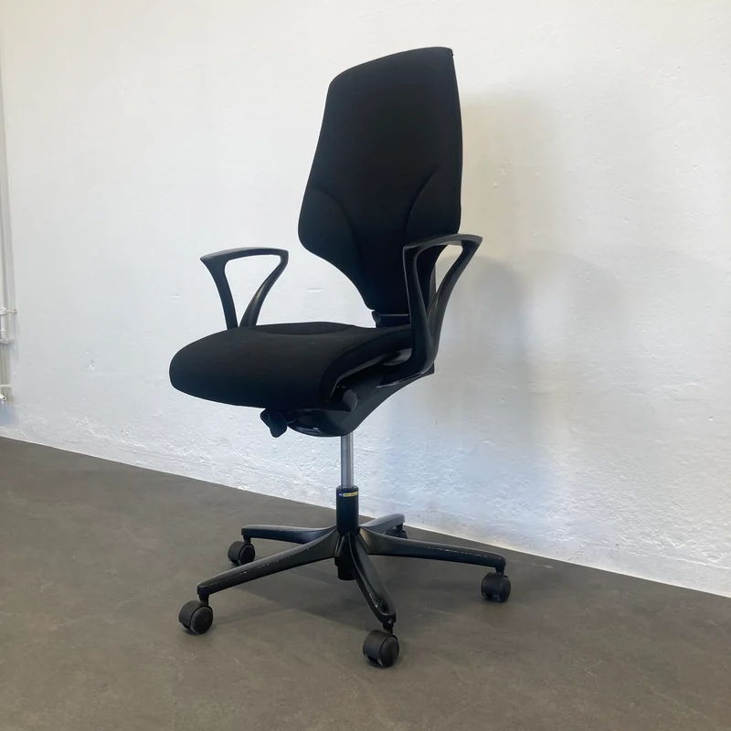 Giroflex G64 Bürodrehstuhl mit Armlehnen - Schwarz gemustert - gesteppte Nähte