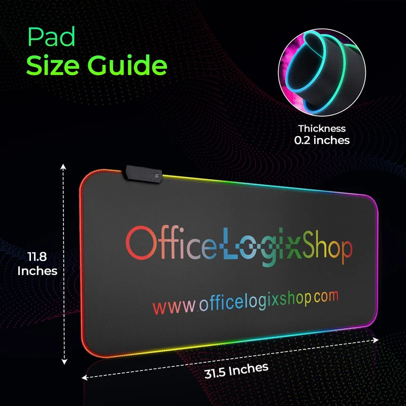 Large RGB LED Mouse Pad - Illuminated Gaming Mat for Precision and Style (Officelogix Logo, Large)