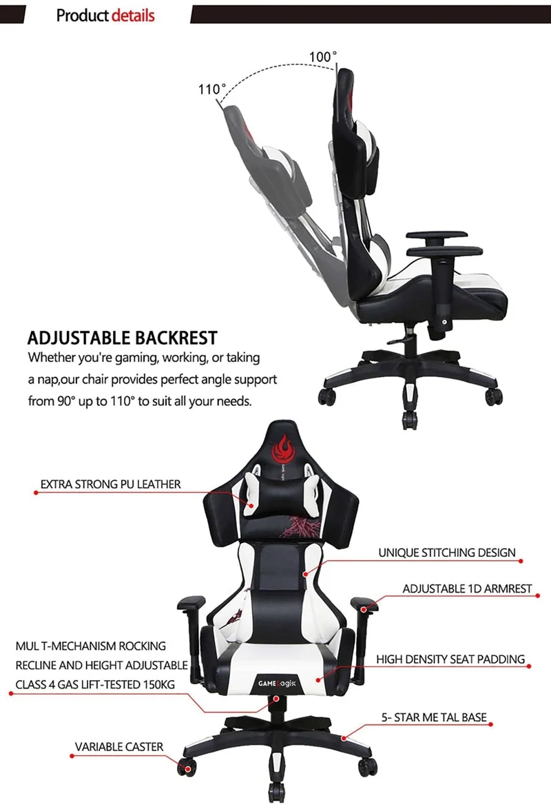 High Back Gaming Chair with Massage Lumbar