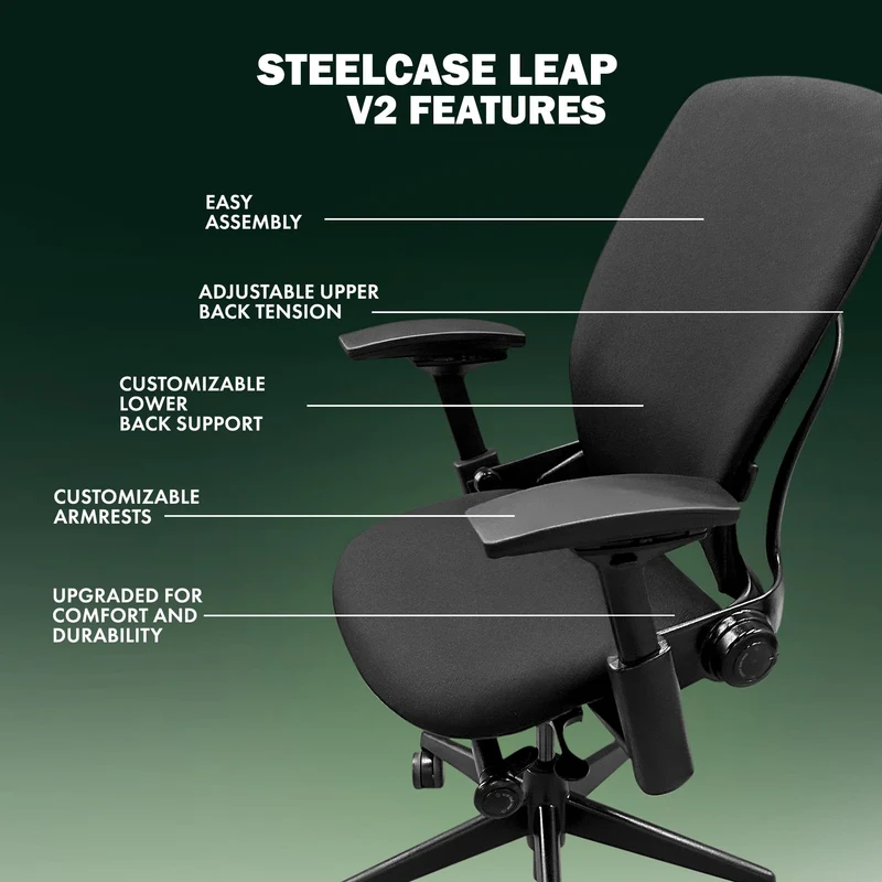 Steelcase Leap V2 Chair (Black Frame) Fully Renewed (ETA 10 Business Days)