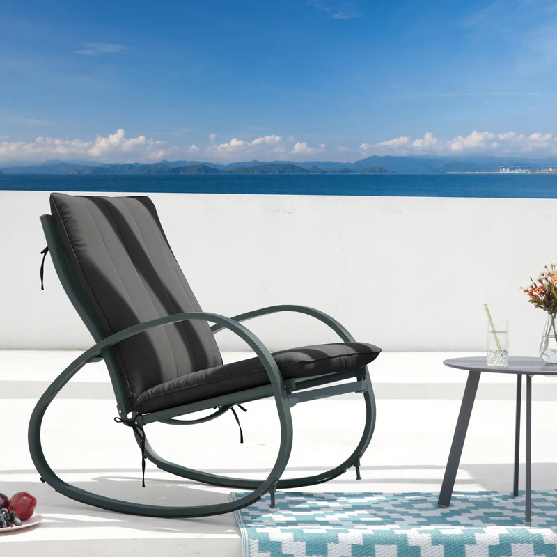B-Ware EIBY DELUXE Outdoor Schaukelstuhl mit Polsterauflage Dunkelgrau