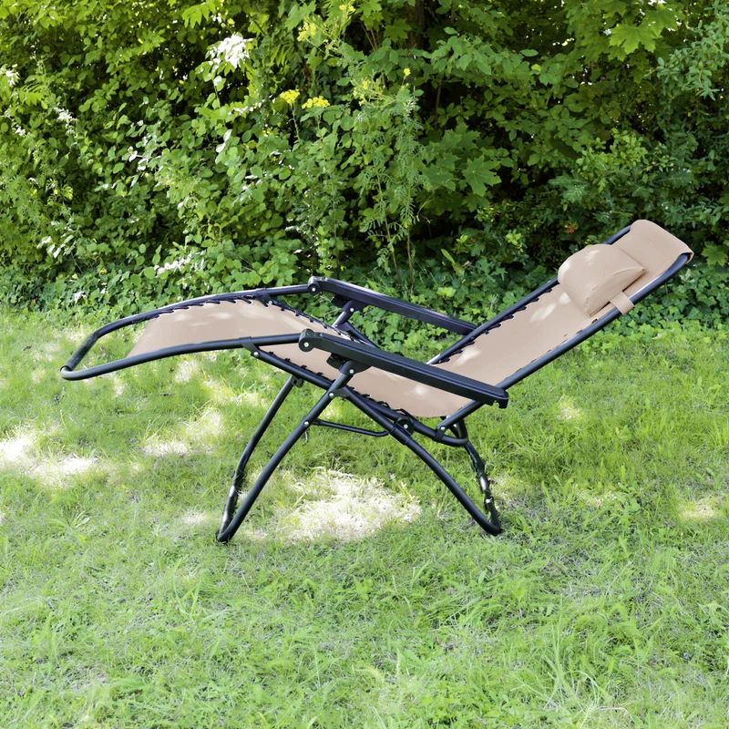 B-Ware Gartenstuhl 2er Set mit Kopfkissen Beige