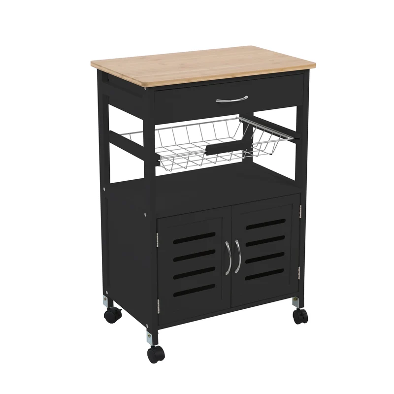 B-Ware Küchenwagen MDF/Bambus Schwarz