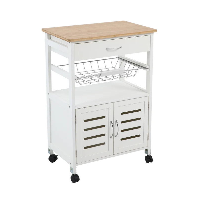 B-Ware Küchenwagen MDF/Bambus Weiß