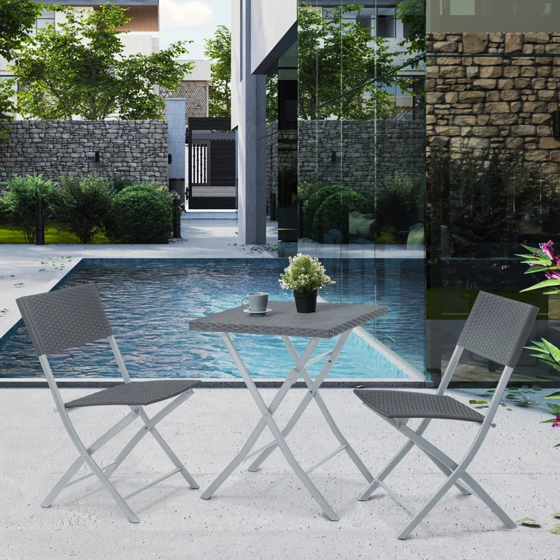 B-Ware Poly-Rattan Bistro-Set Grau