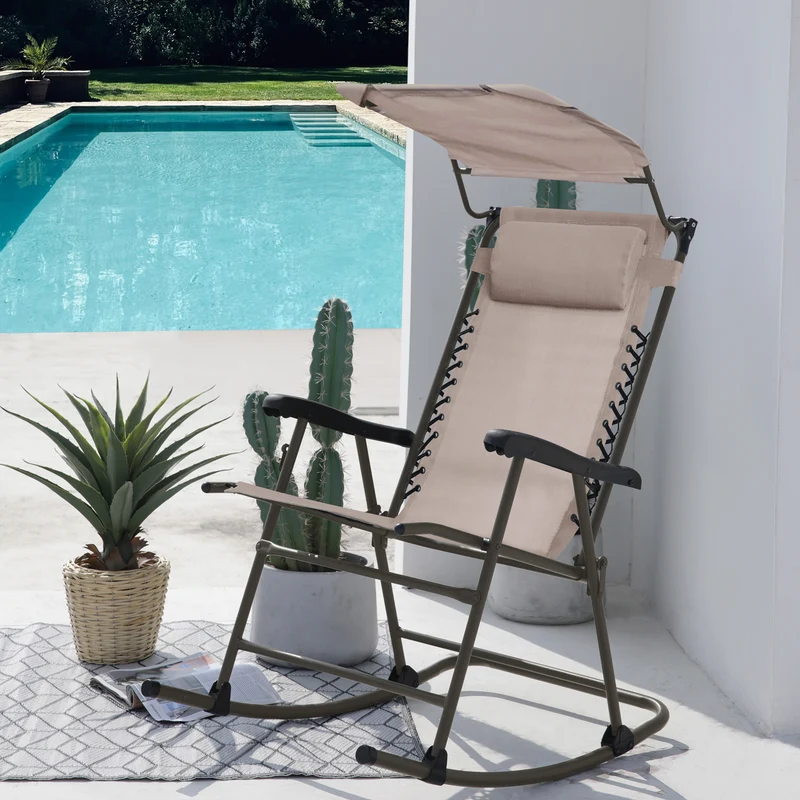 B-Ware Faltbarer Schaukelstuhl Sonnenschutz Beige