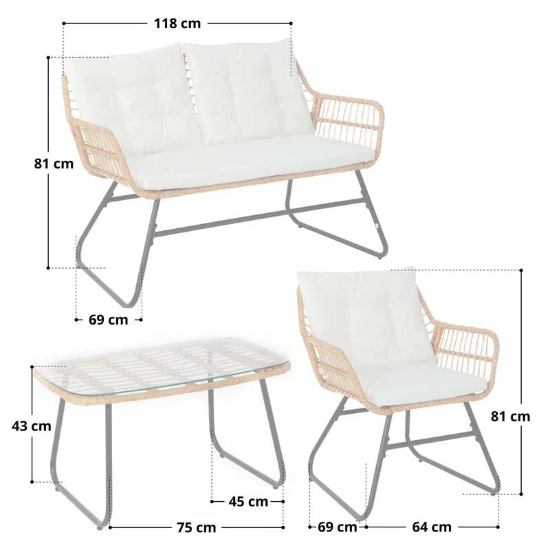 CAPRI Rattanlounge Natur/Creme