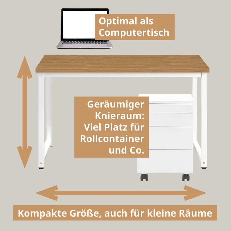 B-Ware UNI Schreibtisch Eiche Optik weiße Metallbeine